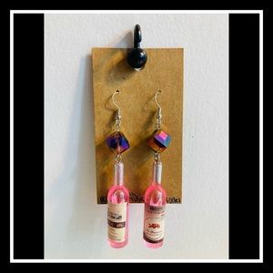 Handmade Wine Resin Bottle&Cube DropDown Earrings